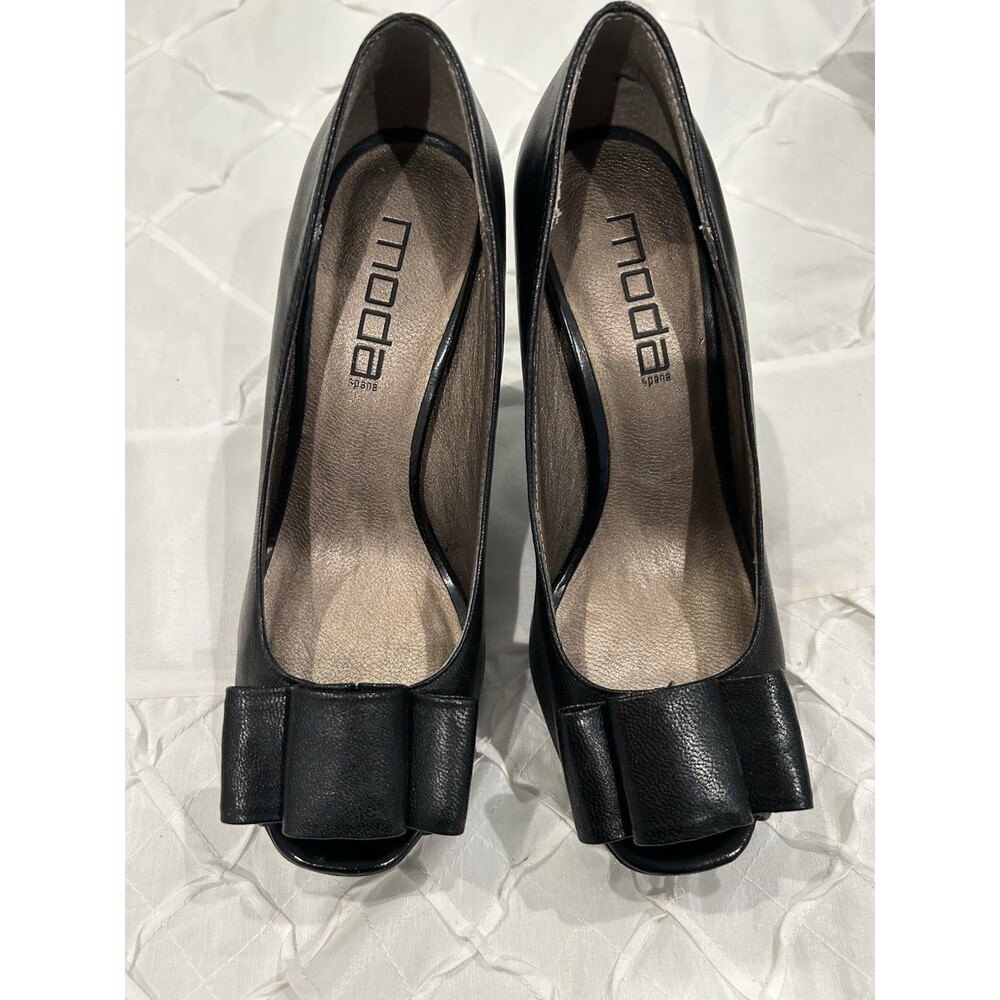Moda Spana Women's Black Leather High Heels Size 8 M - Picture 3 of 4